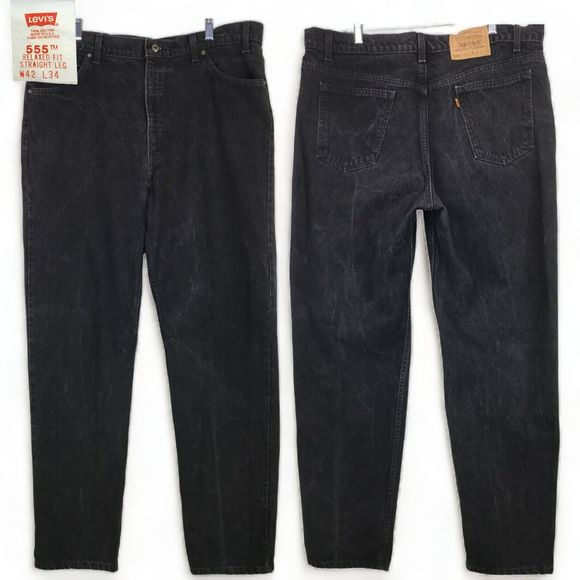 VTG Levi's Mens 555 Black Jeans Sz 42x34 Orange Tab Straight Leg Relaxed Fit USA - Picture 1 of 12